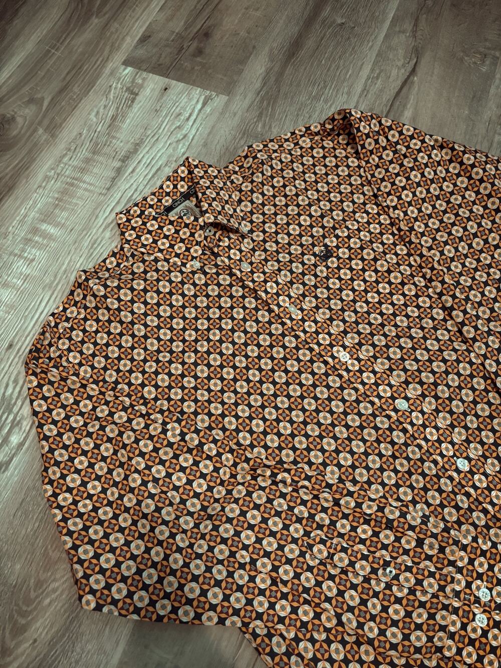 white/orange/navy cinch button up shirt